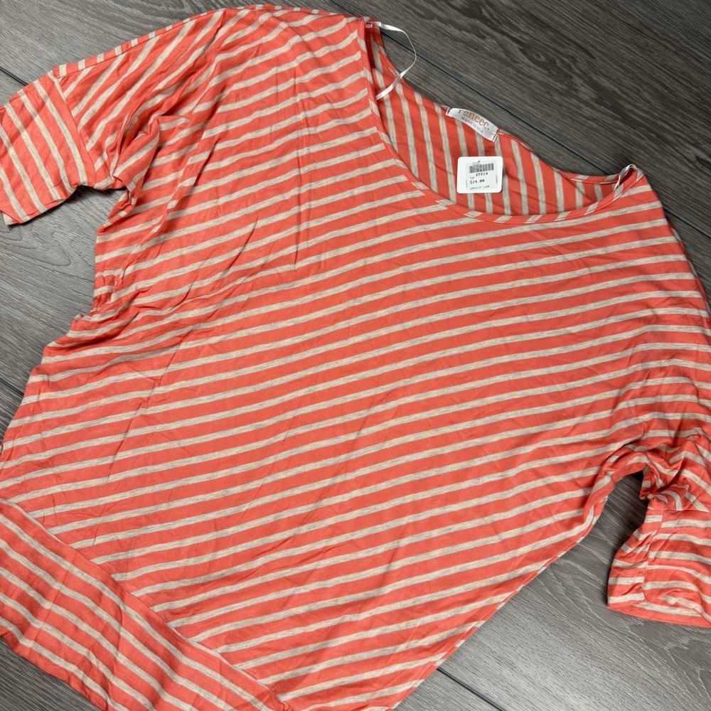 Renee C Women's Short Sleeve Striped Top Orange White‎ Size Large